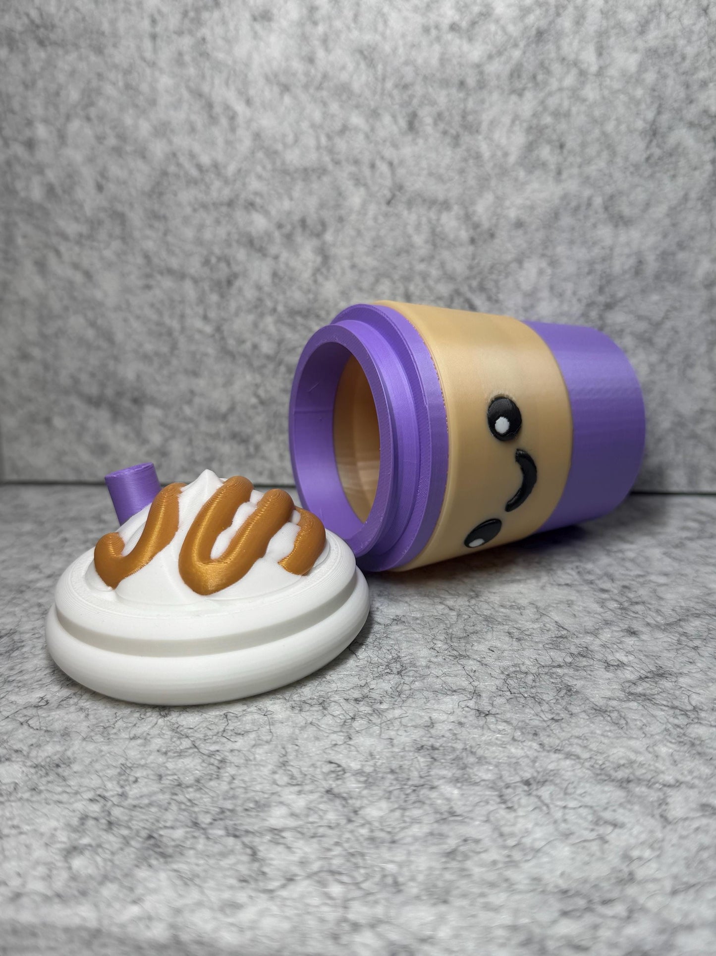 Cute Kawaii To Go Coffee Cup 3D Printed Stash Container With Optional Mystery Mini Prints Customizable Cup Color