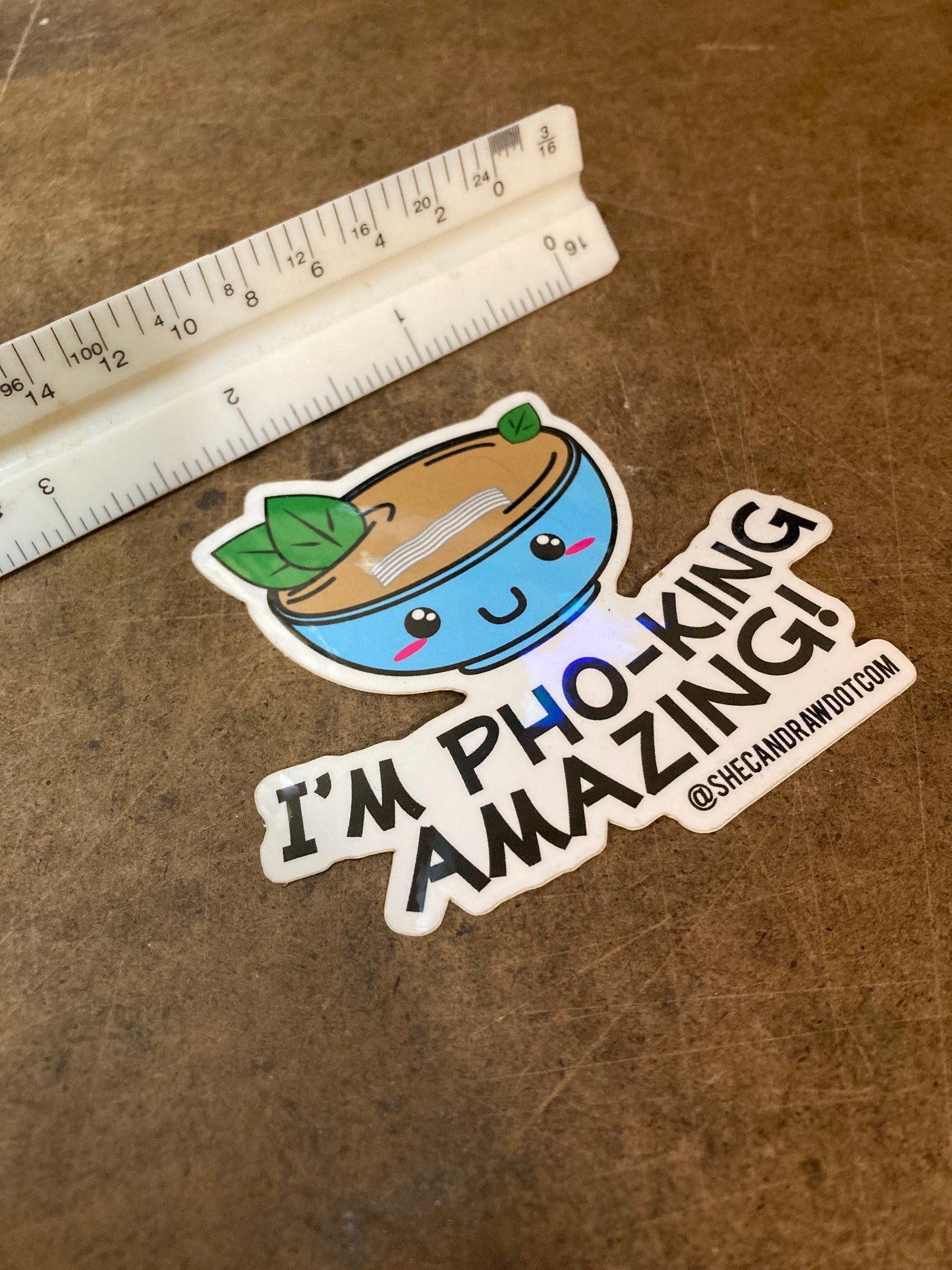 I’m Pho-King Amazing! Cartoon Kawaii Pho Bowl sticker pun