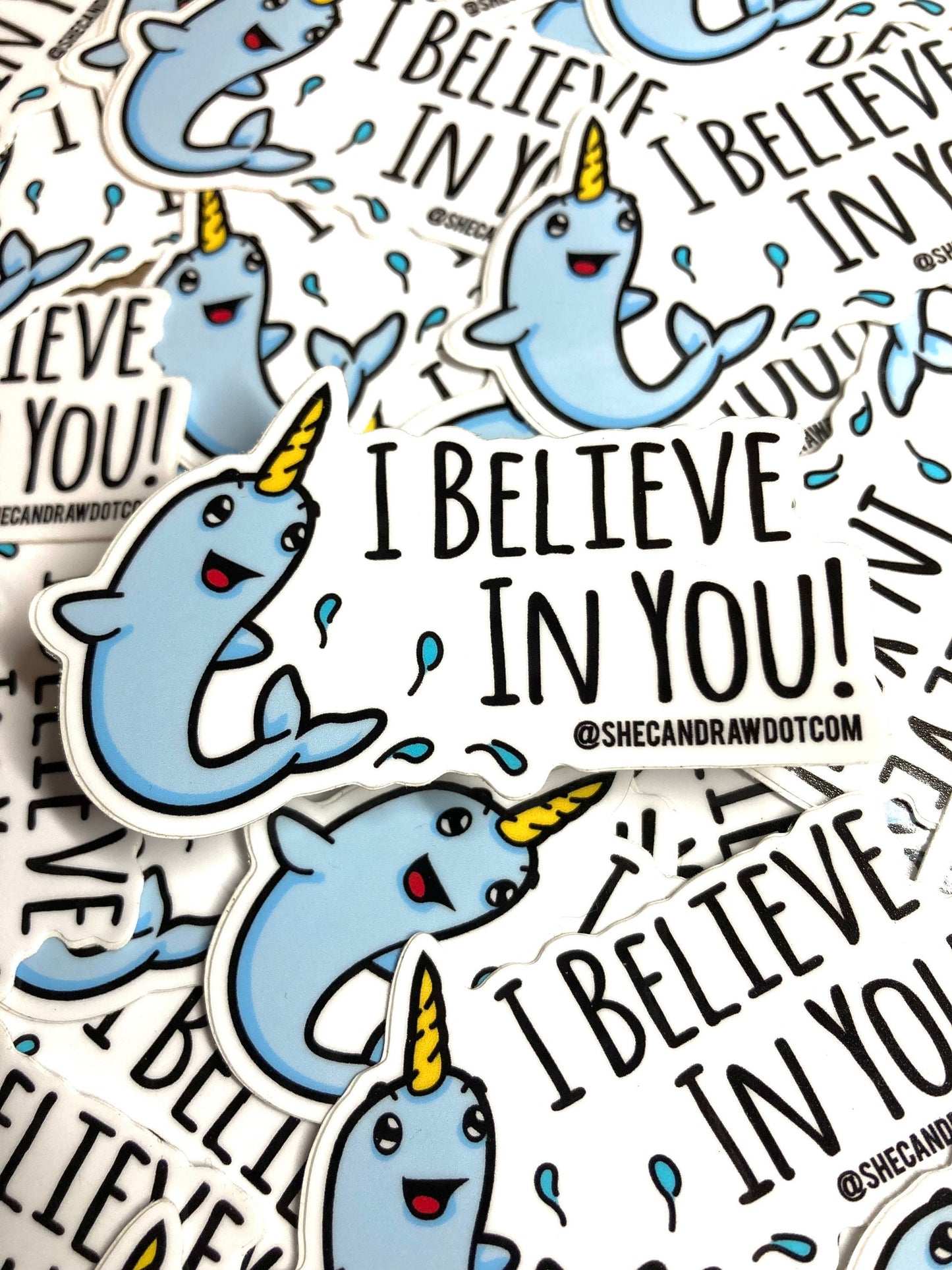 I Believe In You! Happy Cartoon Narwhal sticker