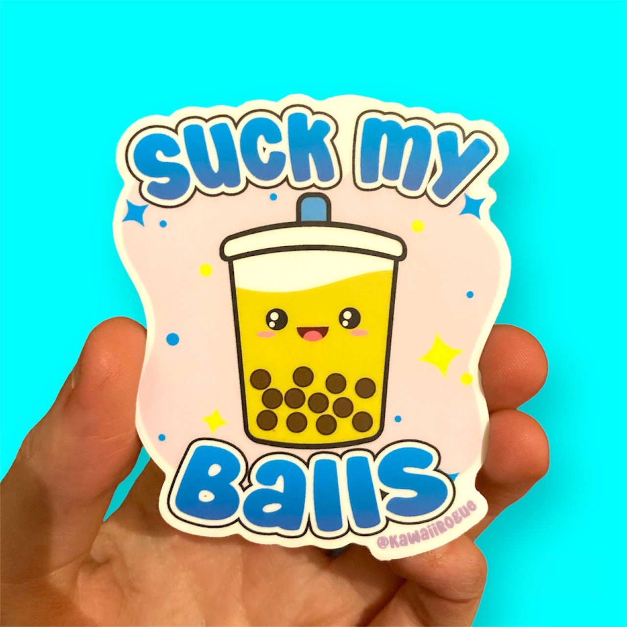 Suck My Balls Sticker - Cute Funny Bubble Tea Sticker - Kawaii Boba Tea Sticker - Cartoon Milk Tea Decal - Different Color Options