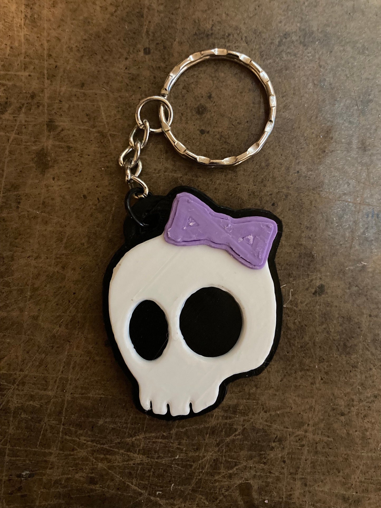 3D Printed Skull Girl Key Chain with Bow - Color Option - Halloween Skull Keychain