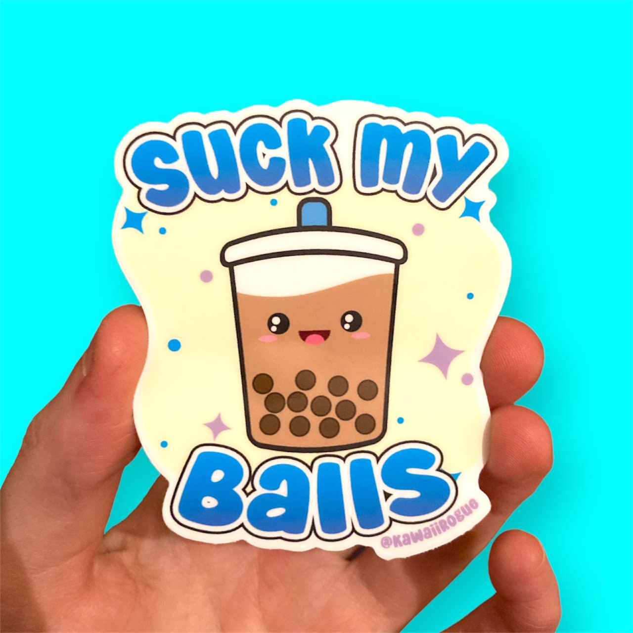 Suck My Balls Sticker - Cute Funny Bubble Tea Sticker - Kawaii Boba Tea Sticker - Cartoon Milk Tea Decal - Different Color Options