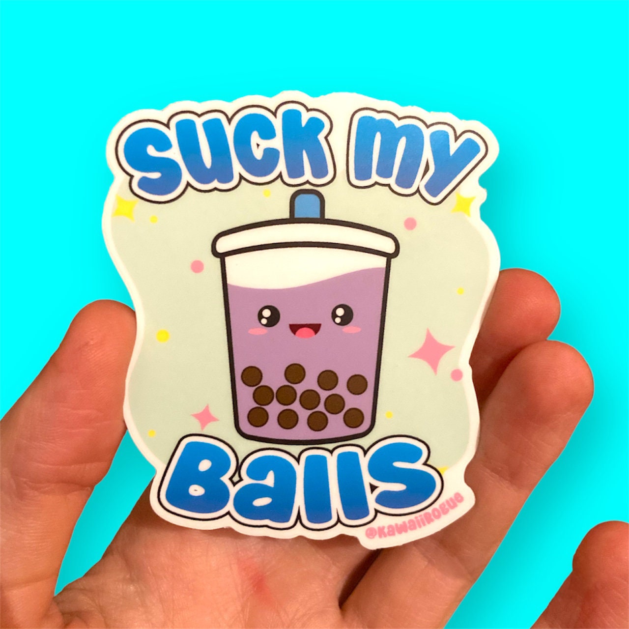 Suck My Balls Sticker - Cute Funny Bubble Tea Sticker - Kawaii Boba Tea Sticker - Cartoon Milk Tea Decal - Different Color Options