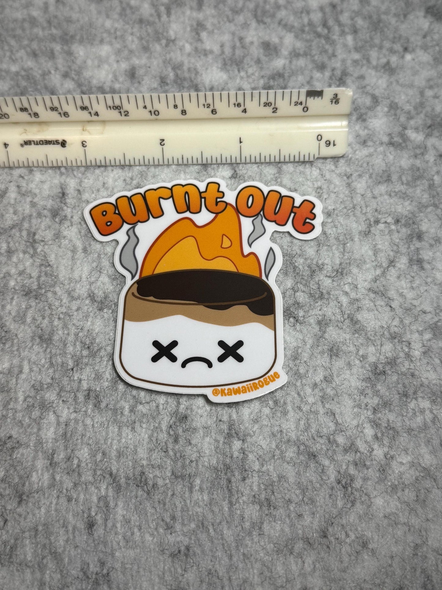 Burnt Out Sticker - Marshmallow On Fire Decal - Cute Kawaii Burnt Out Sticker - Stickers for the mentally exhausted - Dark humor sticker