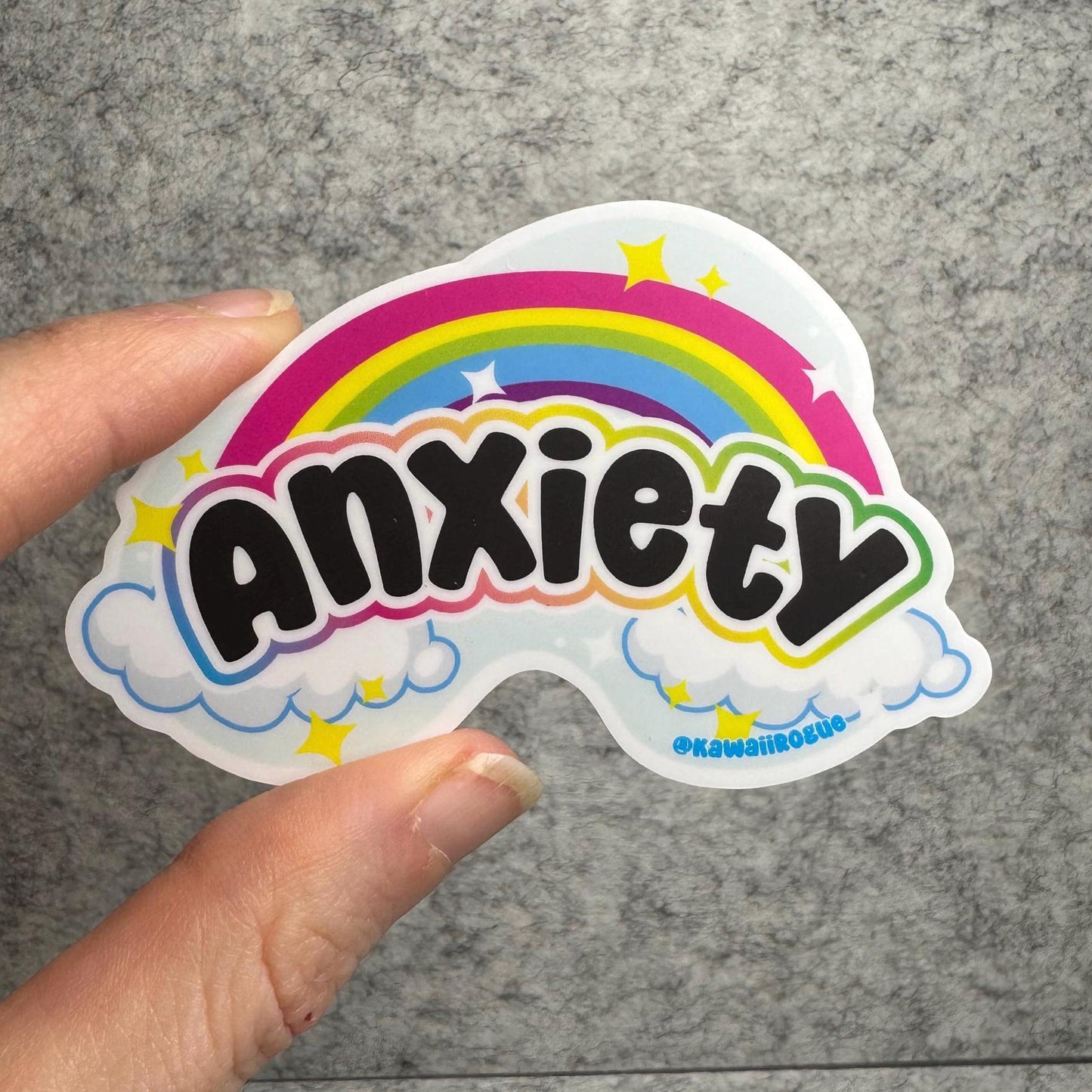 Anxiety Rainbow - Cute Kawaii Rainbow Sticker - 3 inch sticker - Dark Humor Decal - Twisted Humor For The Mentally Ill