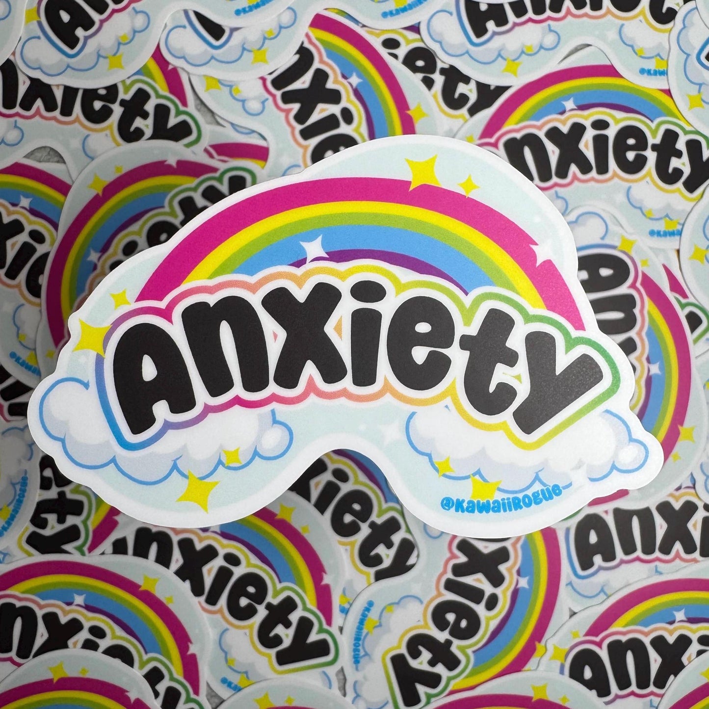 Anxiety Rainbow - Cute Kawaii Rainbow Sticker - 3 inch sticker - Dark Humor Decal - Twisted Humor For The Mentally Ill