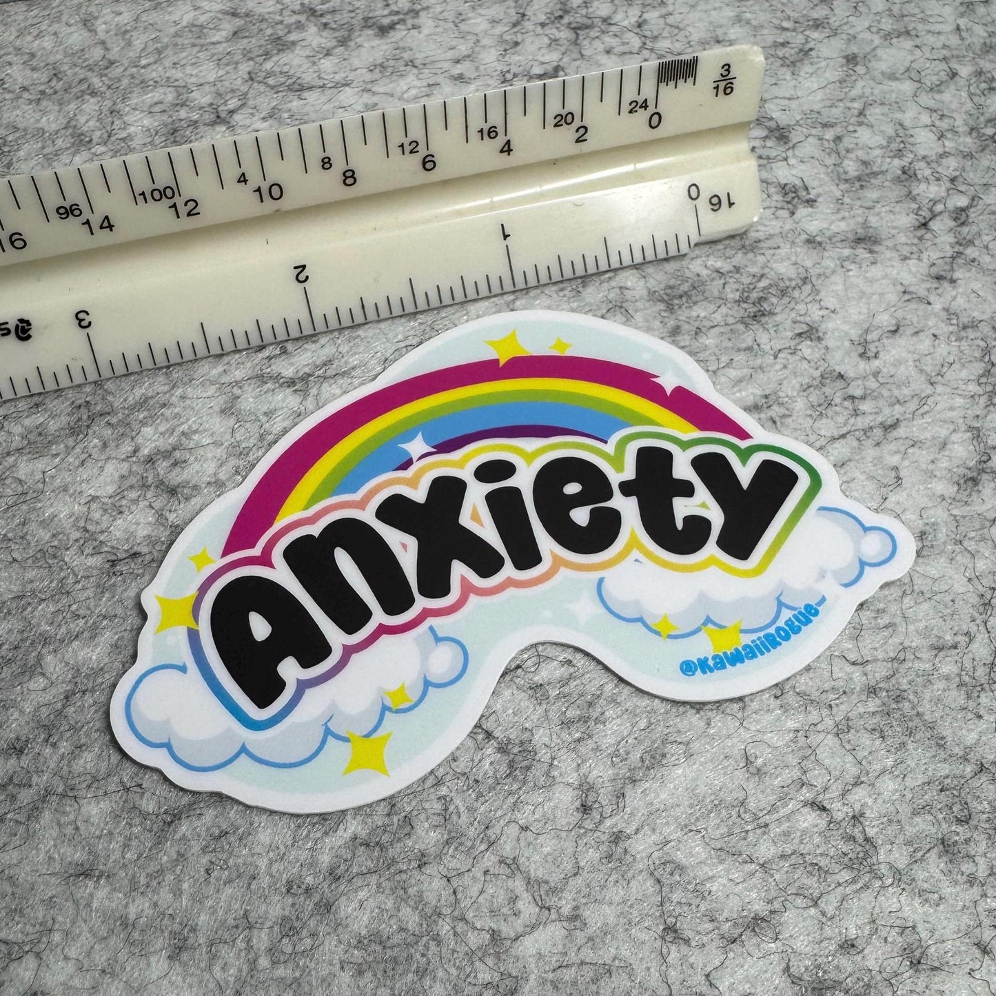 Anxiety Rainbow - Cute Kawaii Rainbow Sticker - 3 inch sticker - Dark Humor Decal - Twisted Humor For The Mentally Ill