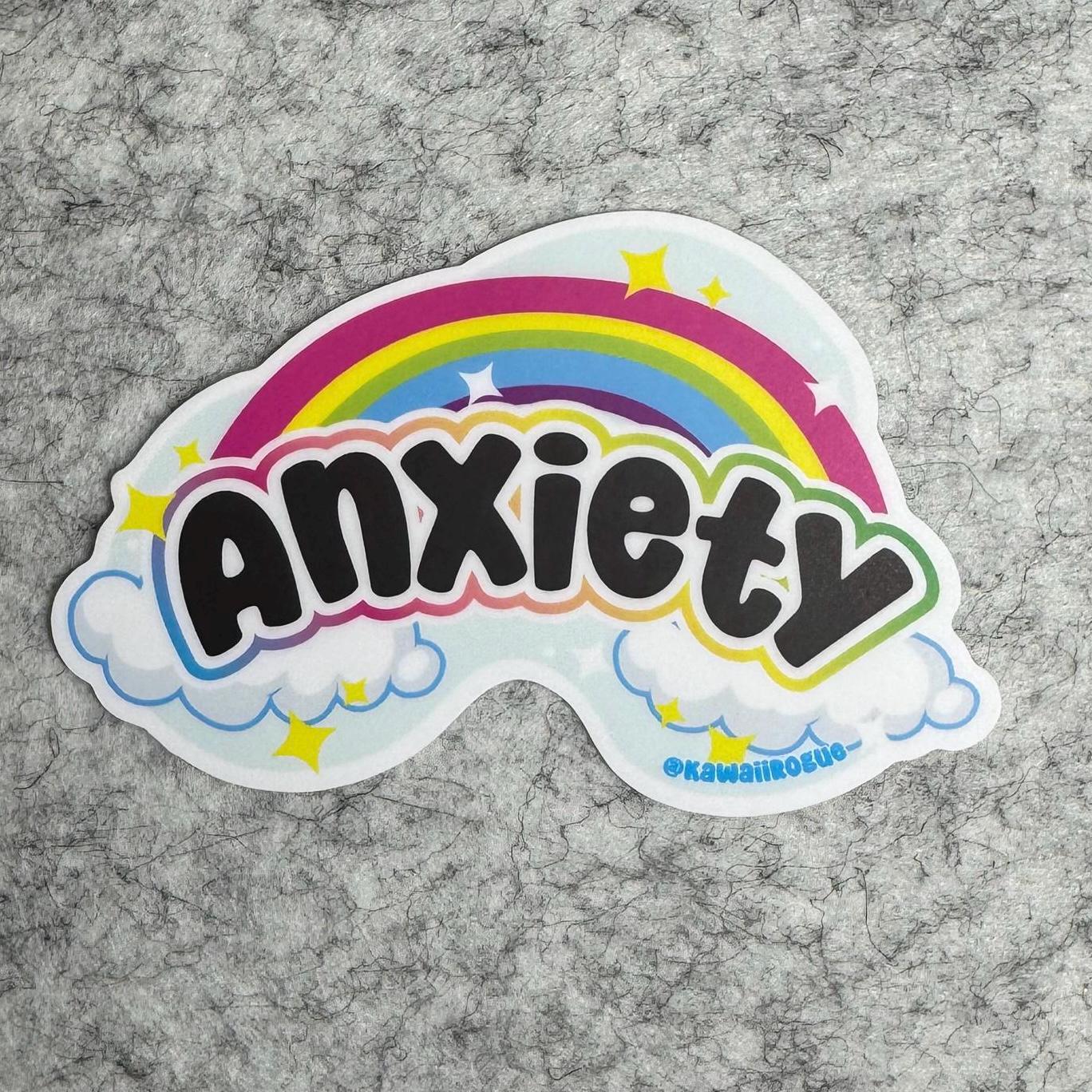 Anxiety Rainbow - Cute Kawaii Rainbow Sticker - 3 inch sticker - Dark Humor Decal - Twisted Humor For The Mentally Ill