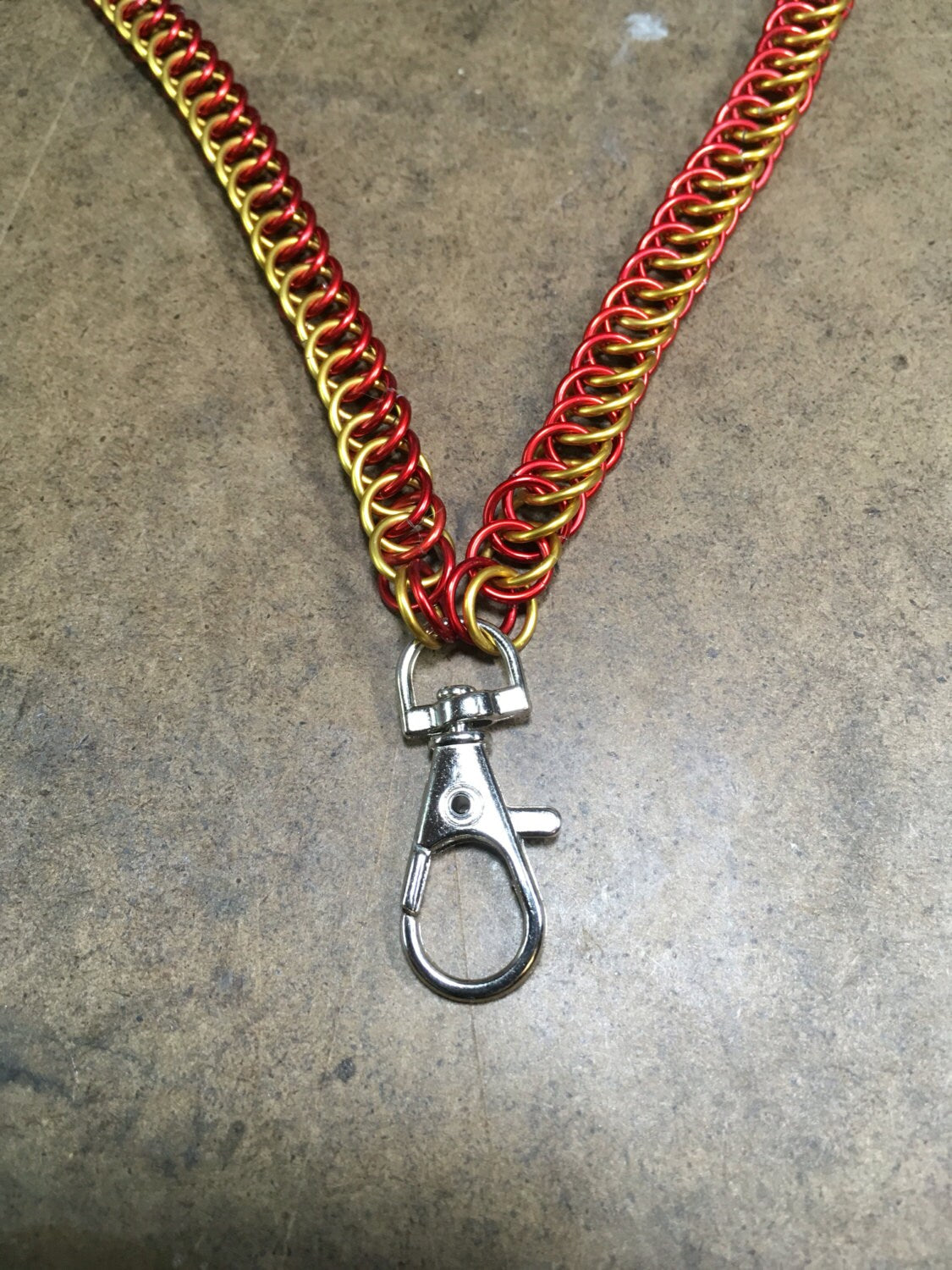 Badge Key Chain Chainmail Lanyard - Red and Gold