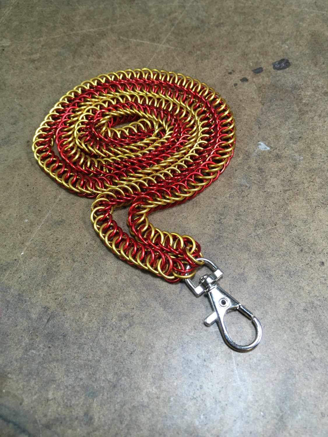 Badge Key Chain Chainmail Lanyard - Red and Gold