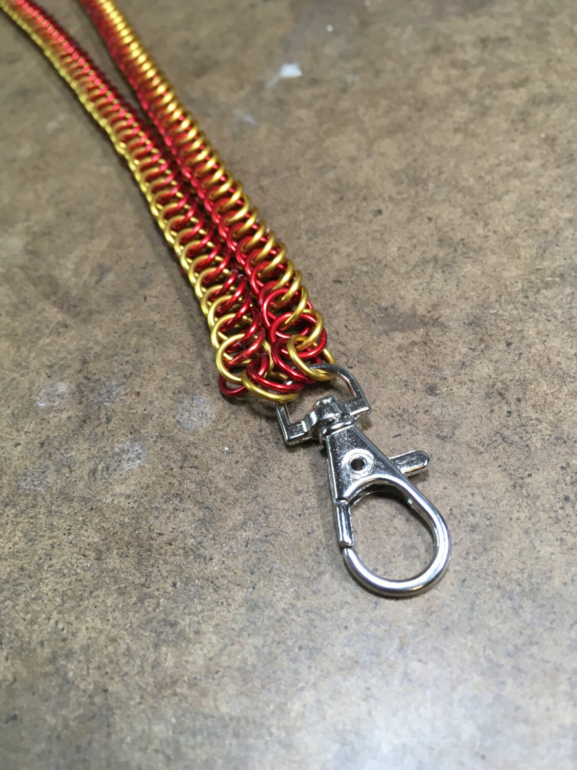 Badge Key Chain Chainmail Lanyard - Red and Gold