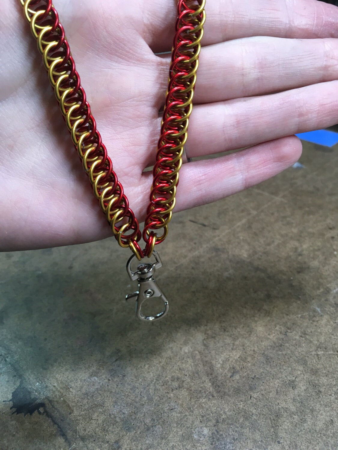 Badge Key Chain Chainmail Lanyard - Red and Gold