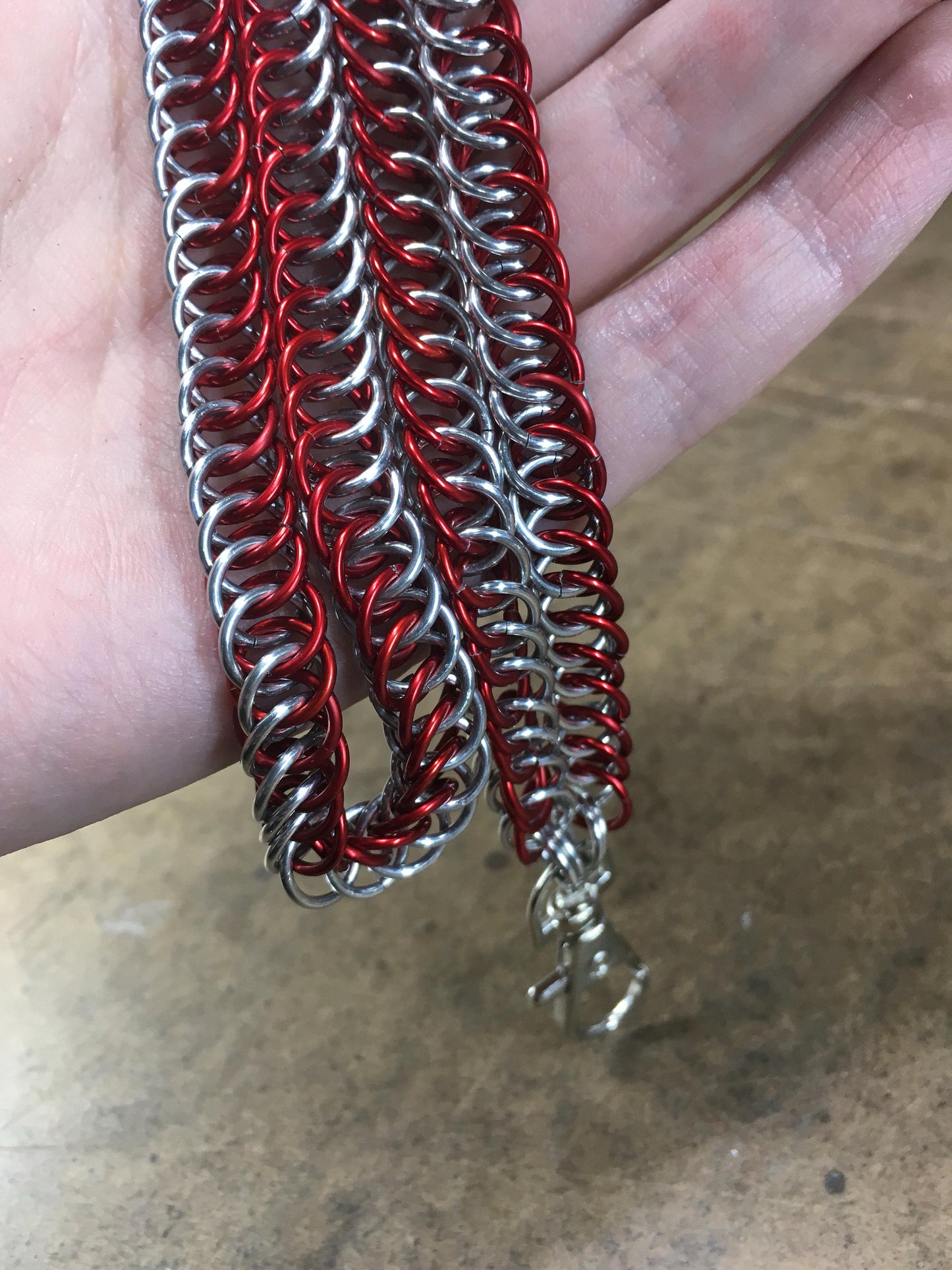 Badge Key Chain Chainmail Lanyard - Red and Silver