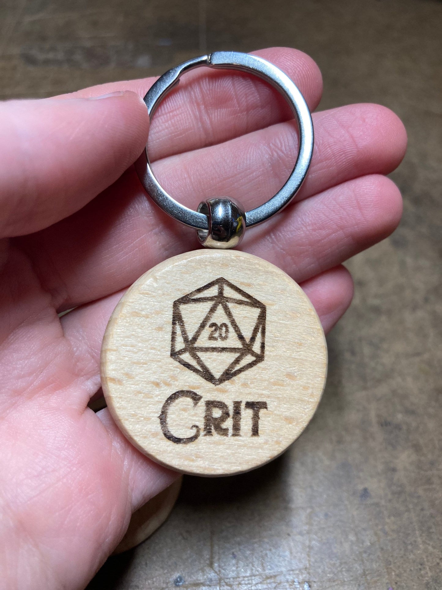 D20 Dice Critical Hit Nat Roll Laser Engraved Wooden Keychain