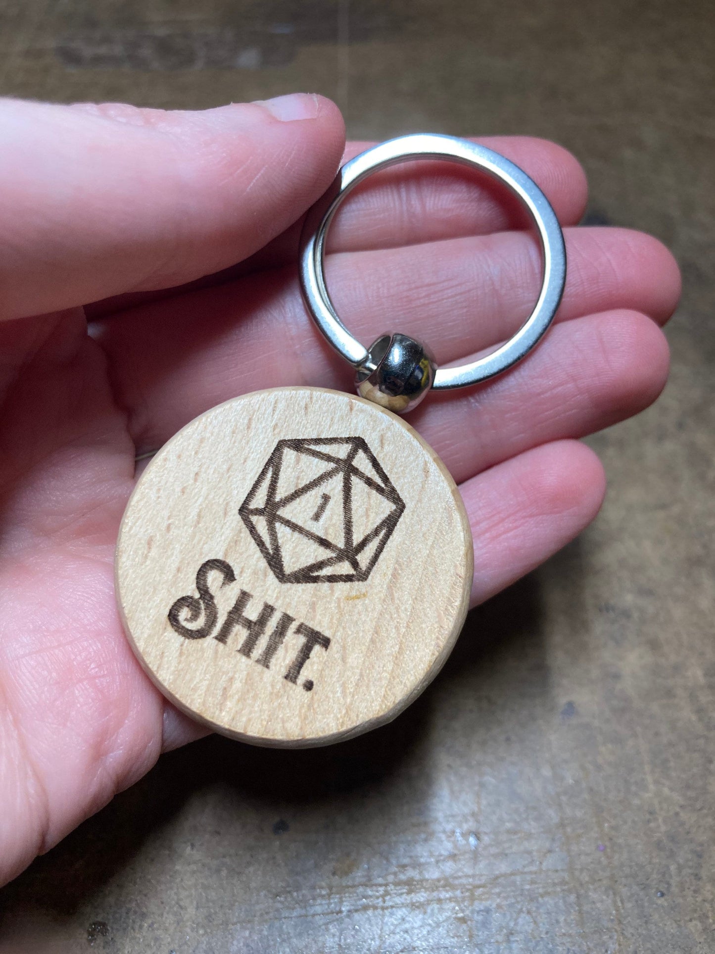 D20 Dice Critical Hit Nat Roll Laser Engraved Wooden Keychain