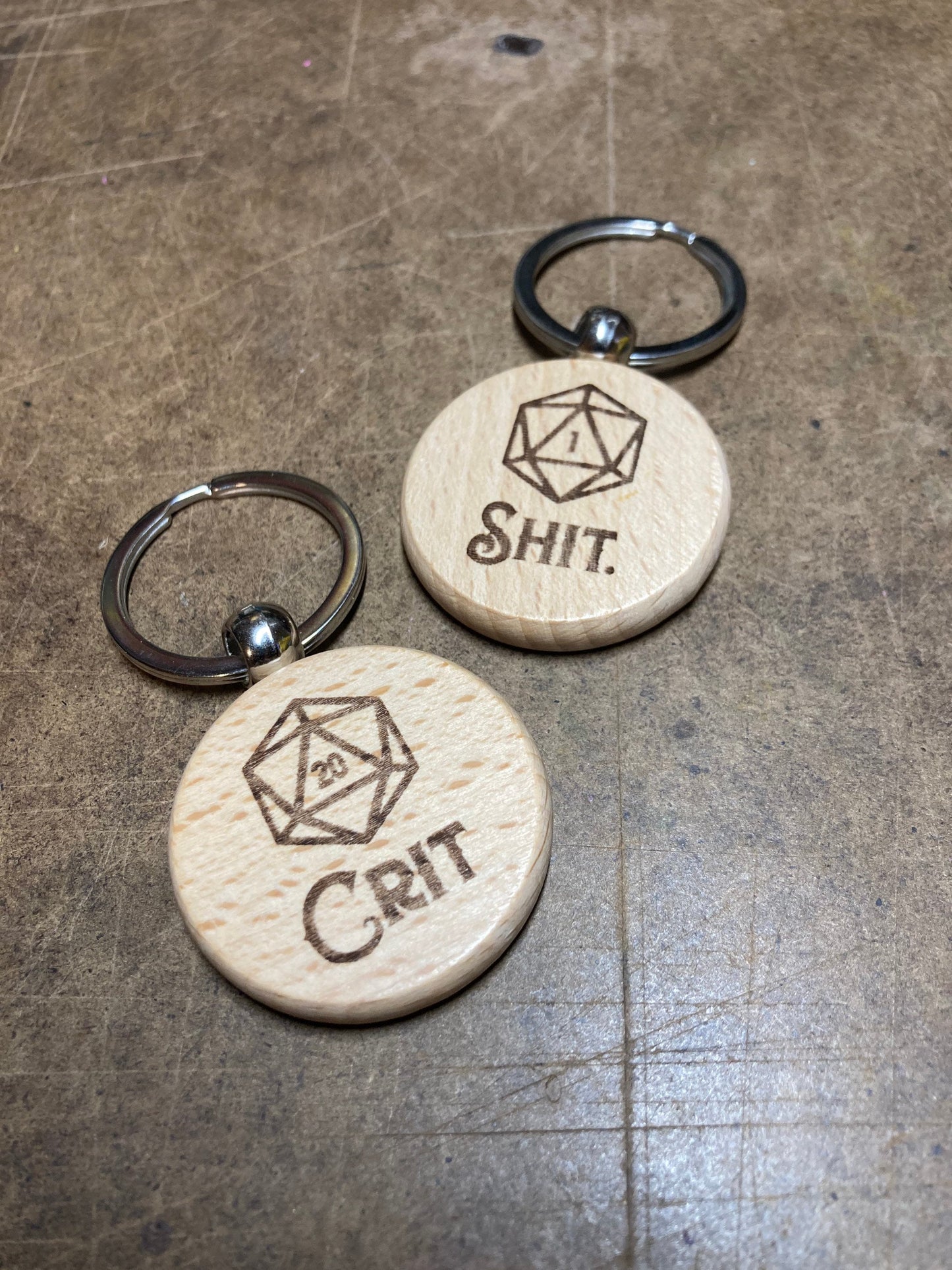 D20 Dice Critical Hit Nat Roll Laser Engraved Wooden Keychain