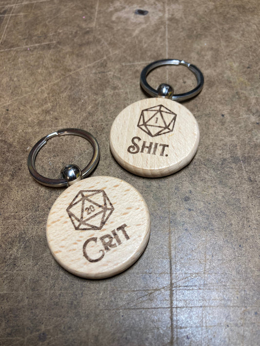 D20 Dice Critical Hit Nat Roll Laser Engraved Wooden Keychain