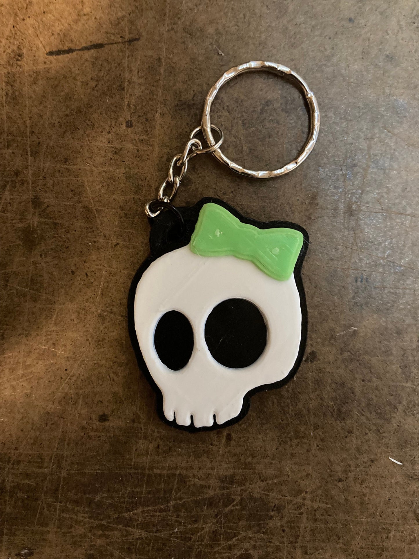 3D Printed Skull Girl Key Chain with Bow - Color Option - Halloween Skull Keychain