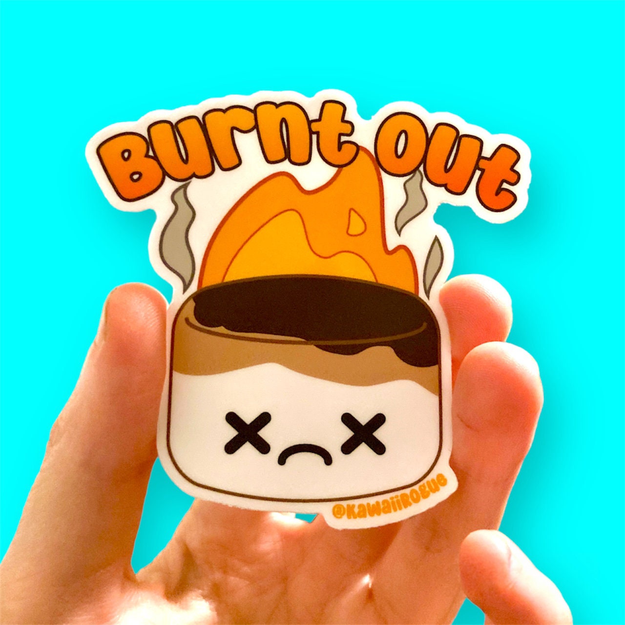 Burnt Out Sticker - Marshmallow On Fire Decal - Cute Kawaii Burnt Out Sticker - Stickers for the mentally exhausted - Dark humor sticker