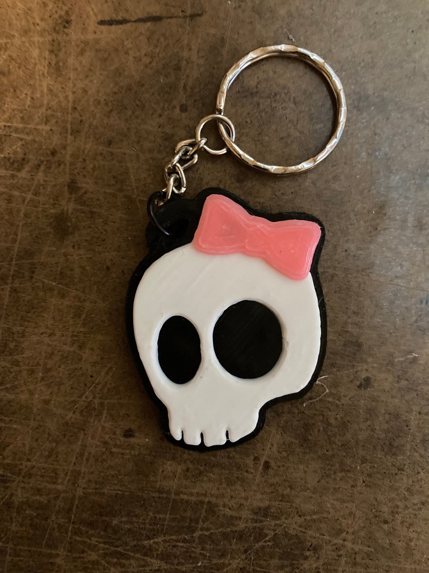 3D Printed Skull Girl Key Chain with Bow - Color Option - Halloween Skull Keychain